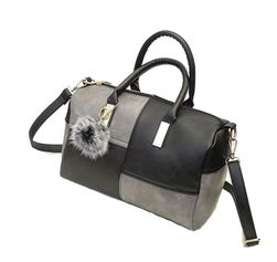 Дамска чанта в интересна цветова комбинация - черно-сив цвят