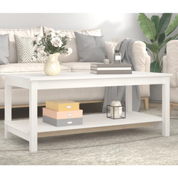 Konferenční stolek bílý 110 x 55 x 45 cm masivní borové dřevo ZO_822273-A