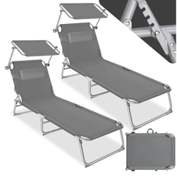 2 Krzesła plażowe 4 pozycyjne z poduszką szary ZO_403414