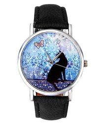 Дамски часовник с котка и пеперуда