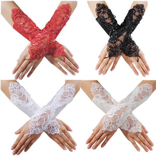 Saténovo-krajkové plesové rukavičky ve 4 barvách 1