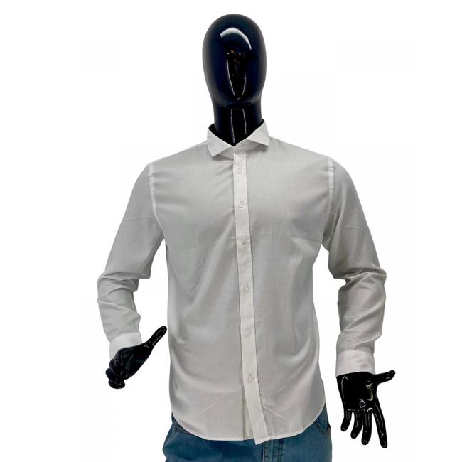 Męska bawełniana koszula z długim rękawem, OODJI, biały, Rozmiary XS - XXL: ZO_62cda06c-a6be-11ed-b461-4a3f42c5eb17 1