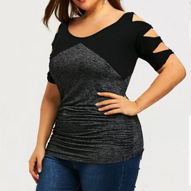 T-shirt damski na szczupłą  kobietę - kolor czarny 1