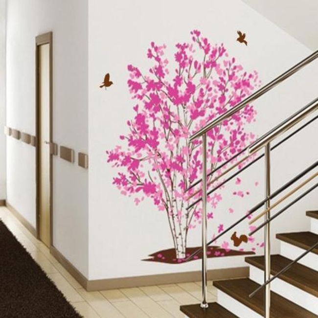 Naklejka na ścianie - różowe drzewo 1