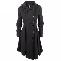 Дамско палто с колан - черно