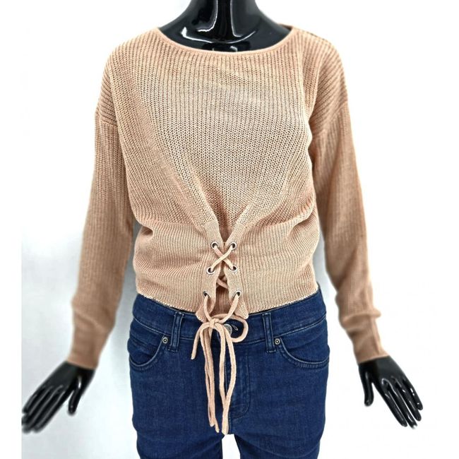 Sweter damski Brave Soul, TOASTED CAMEL ze sznurowanym kołnierzem, rozmiary XS - XXL: ZO_eea6b624-8bfb-11ed-8a56-9e5903748bbe 1