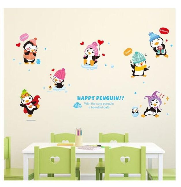 Samolepka na zeď pro děti - šťastní tučňáci  1