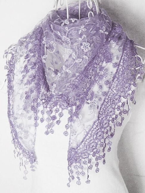 Módní šátek s ozdobnými květinami - fialová 1