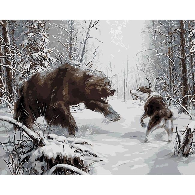 DIY obraz s medvědem v zimní krajině 1