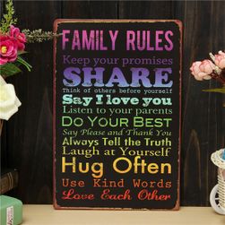 Blaszany napis retro Zasady rodzinne