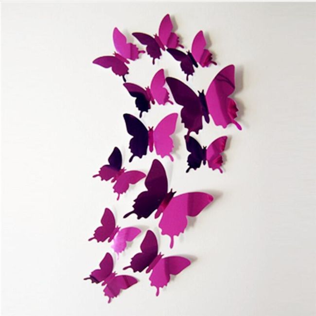 Sada 12 ks 3D motýlků na zeď - různé barvy 1