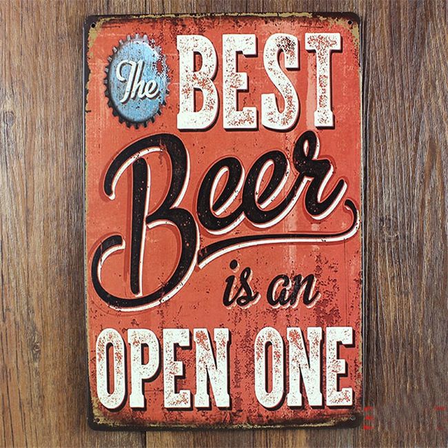 Plechový retro nápis - Najlepšie pivo je to otvorené 1