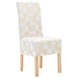 Еластични покривала за столове 6 бр. бели със златен печат ZO_133574-A