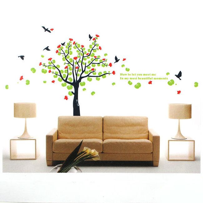 Samolepka na zeď - Barevný stromek s ptáčky 1
