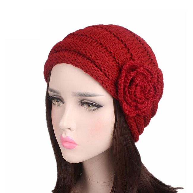 Štýlová pletená dámska čiapka s ružou - 5 farieb 1