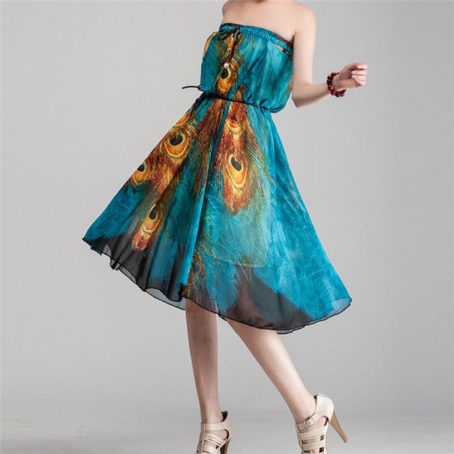 Dlhá sukňa ala šaty s pávími perami - rôzne veľkosti 1