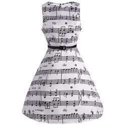 Retro haljina u beloj boji sa notama - 5 veličina