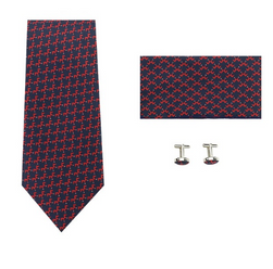Komplet męski - krawat, spinki do mankietów i chusteczka