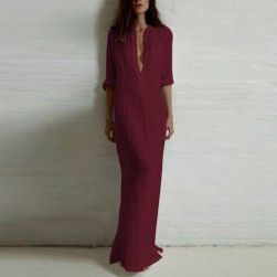 Długa sukienka koszulowa - 3 kolory Burgundia - rozmiar 6, Rozmiary XS - XXL: ZO_230784-2XL