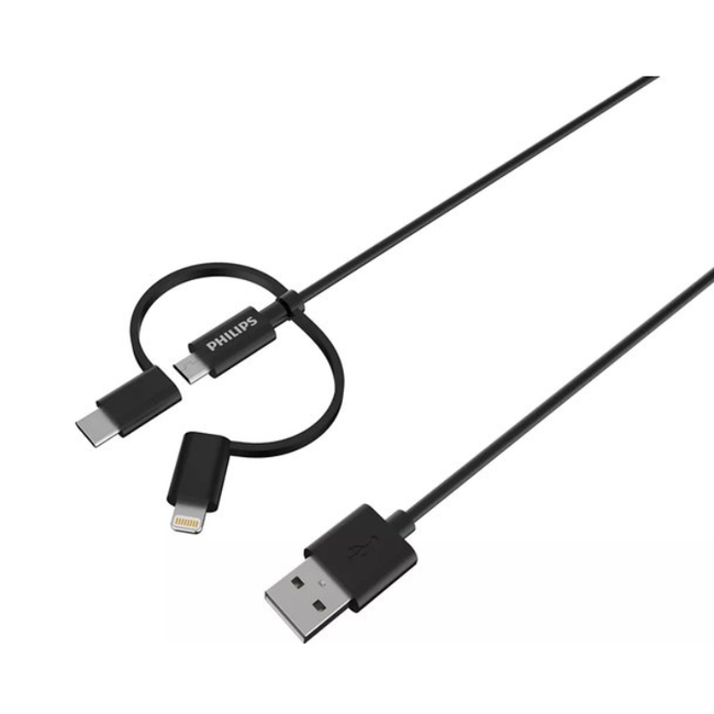 DLC3106T/03 Nabíjací kábel 3 v 1 – Lightning USB kábel, Micro – USB, USB – C – Kompatibilný so Samsung a iPhone – 2 metre – Čierna ZO_272996 1