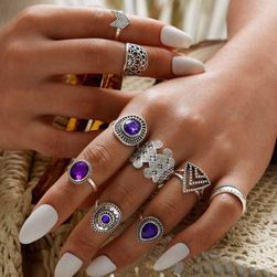 Tocona 9 sztuk/ komplet  pierścionków Purple Rhinestone Vintage , kwiaty ,geometryczne kształty  SS_4000068079722