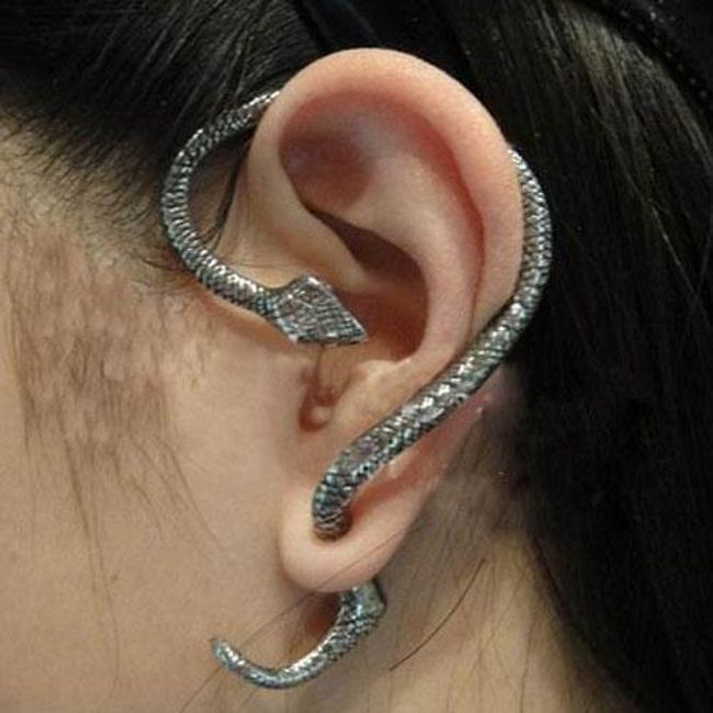 Náušnice na ucho s motivem hada - stříbrná 1