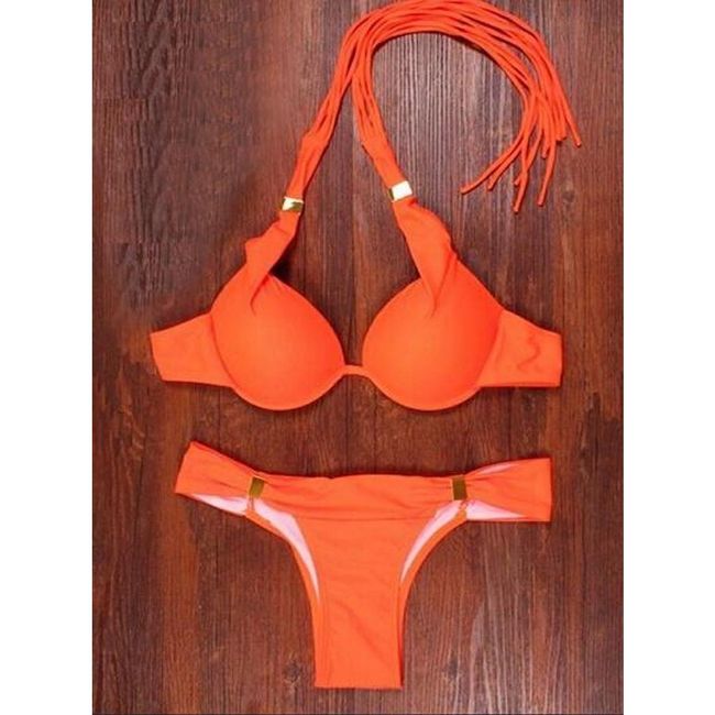 Damskie bikini z efektem push-up i frędzlami - 2 kolory Pomarańczowy, rozmiar 5, Rozmiary XS - XXL: ZO_229365-XL 1