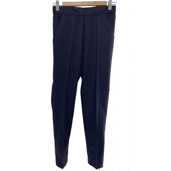 Дамски панталони с тясна кройка, OODJI, с каре в тъмно синьо и кафяво, размери XS - XXL: ZO_b8e424e0-a6d6-11ed-9833-8e8950a68e28 1