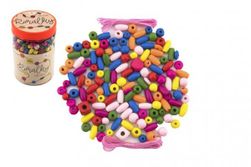 Kolorowe drewniane koraliki z gumkami około 900 sztuk w plastikowym pudełku 9x13,5 cm RM_00850248