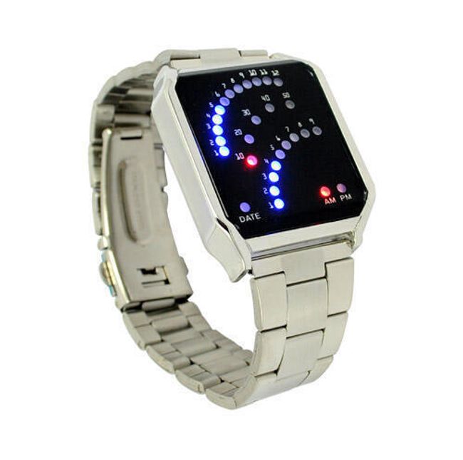 Binární hodinky s 29 LED - stříbrná barva 1