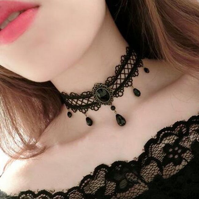 Stylowy choker damski z kamieniem - czarny 1