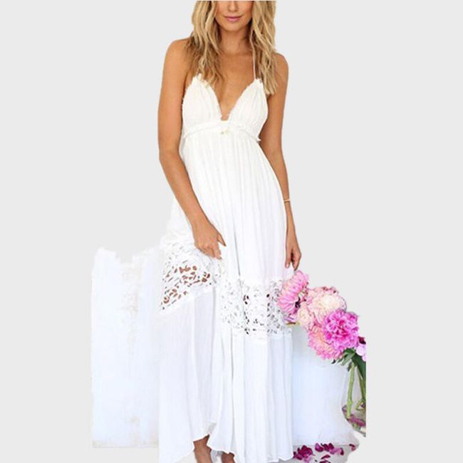 Piękna sukienka maxi z koronką w kolorze białym 1