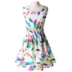 Лятна рокля с модерни мотиви - пера, Размери XS - XXL: ZO_230472-S