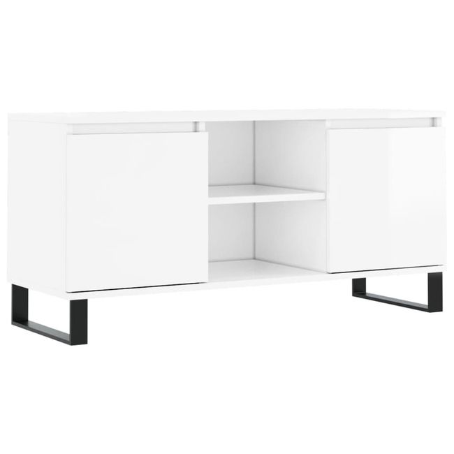 Телевизионен шкаф бял с висок гланц 104x35x50 cm композитна дървесина ZO_827022-A 1