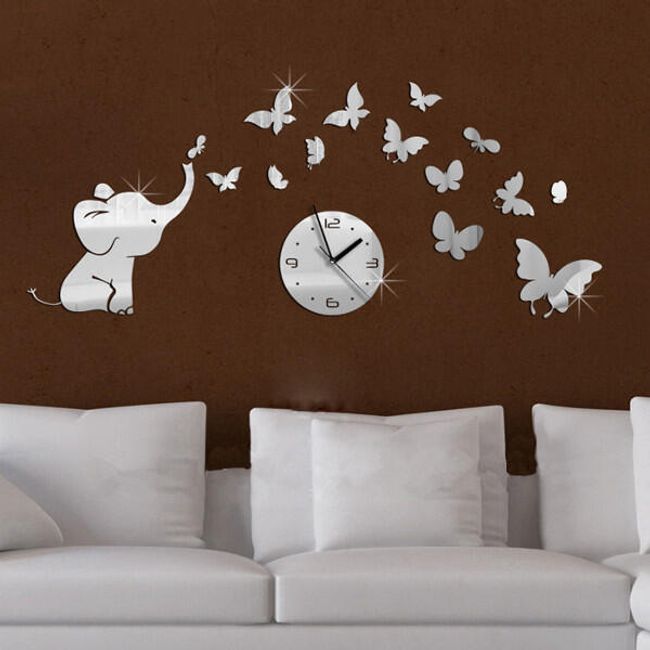 Originální nástěnné hodiny se sloníkem a motýly 1