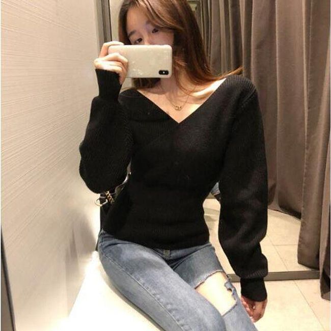 Damski czarny sweter Estella w jednym rozmiarze, Kolor: ZO_226893-CER 1
