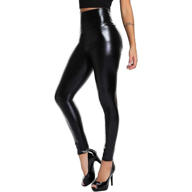 Női magas derekú műbőr leggings, fekete fényes, XS - XXL méretben: ZO_d66e4902-f9da-11ee-a4c7-aa0256134491 1
