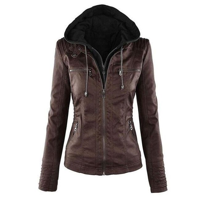 Jachetă din piele pentru femei KDB547 Coffee - mărimea 8, Mărimi XS - XXL: ZO_235338-4XL 1