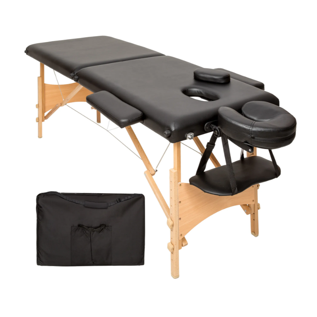 Sklopivi stol za masažu drveni 2 zone crni ZO_401463 1