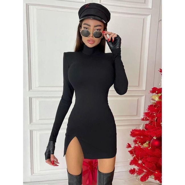 Hawthaw Női tavaszi őszi hosszú ujjú Bodycon Soild Color fekete vékony csomag Hip Mini ruha 2021 női ruházat Streetwear SS_1005002001535547 1