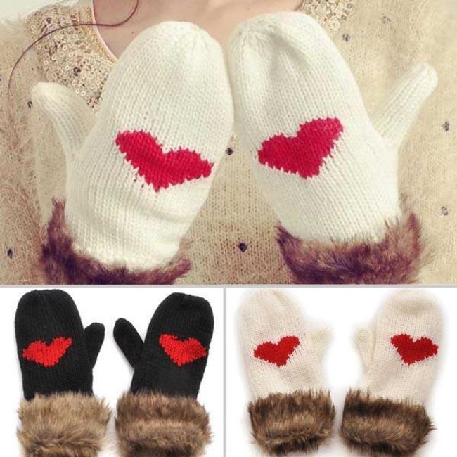 Mănuși de fată cu blană și inimioara 1