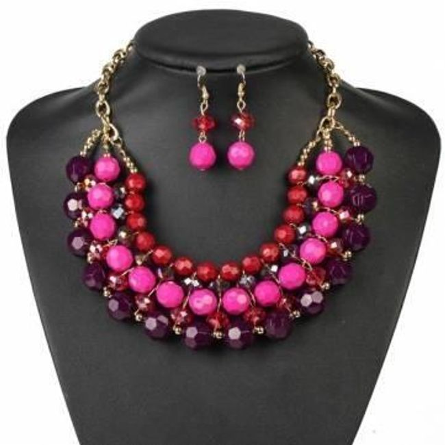 Pestrobarevný korálkový náhrdelník s náušnicemi 1