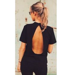 T-shirt damski z odkrytymi plecami - czarny