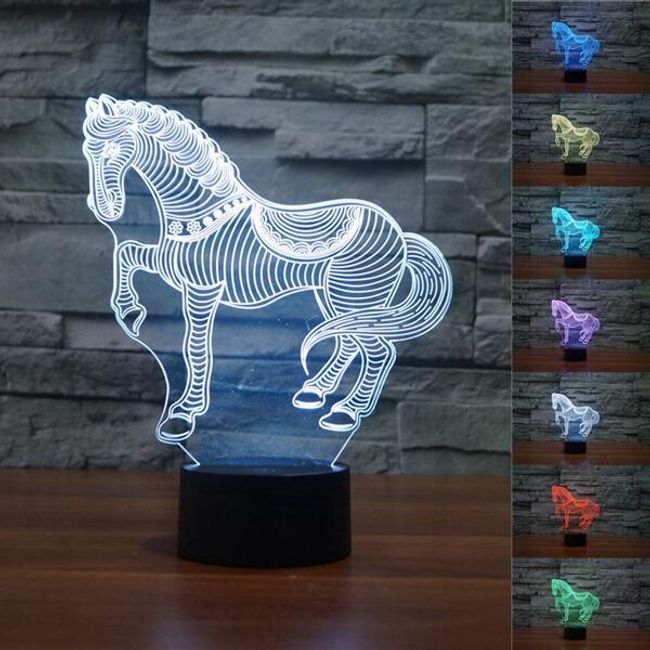 LED lampa s 3D efektem - tvar koně 1