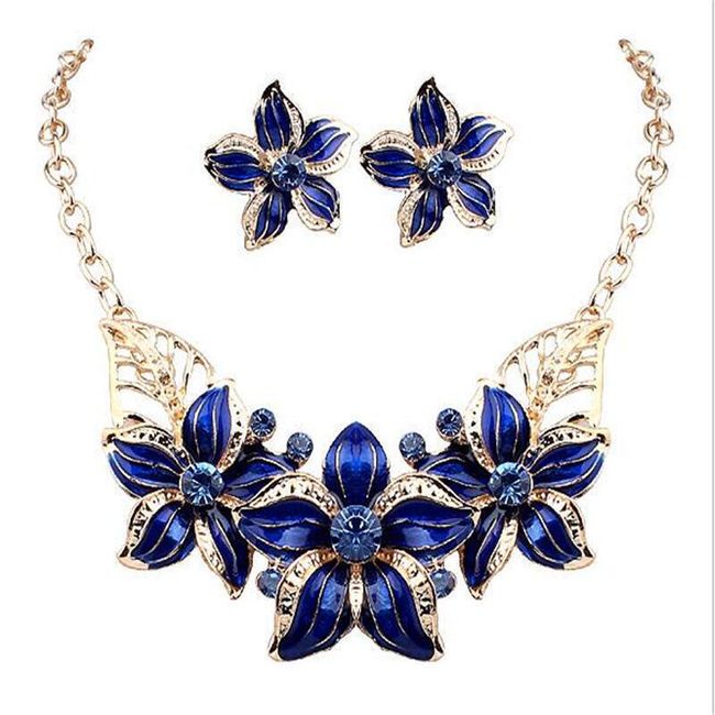 Dámský elegantní náhrdelník s náušnicemi v květinovém vzoru - 4 barvy 1