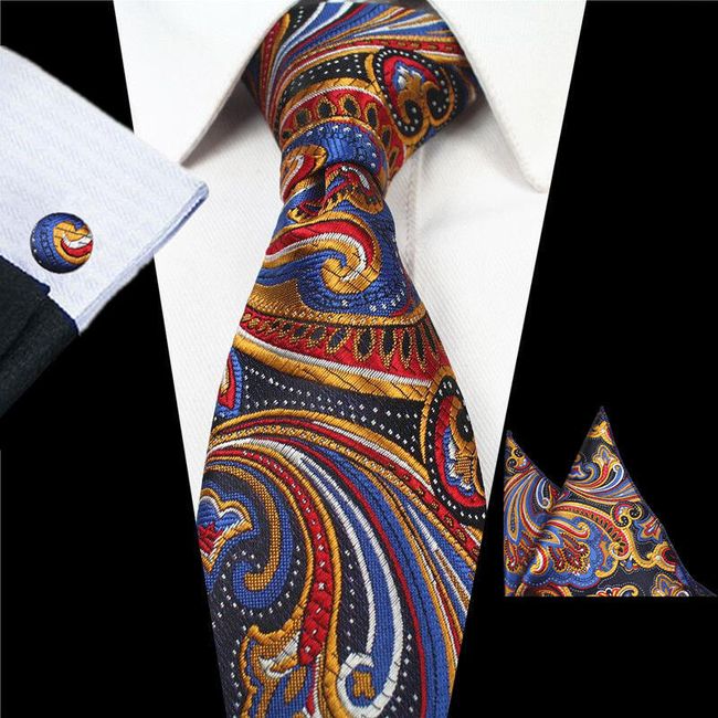 Férfi szett - zsebkendő, nyakkendő, gombok 1
