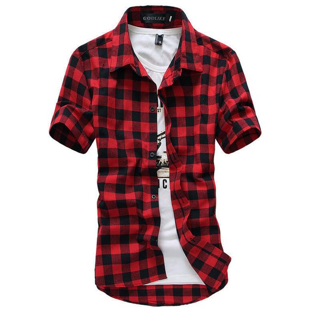 Pánská kostkovaná košile s krátkým rukávem - 4 barvy 1