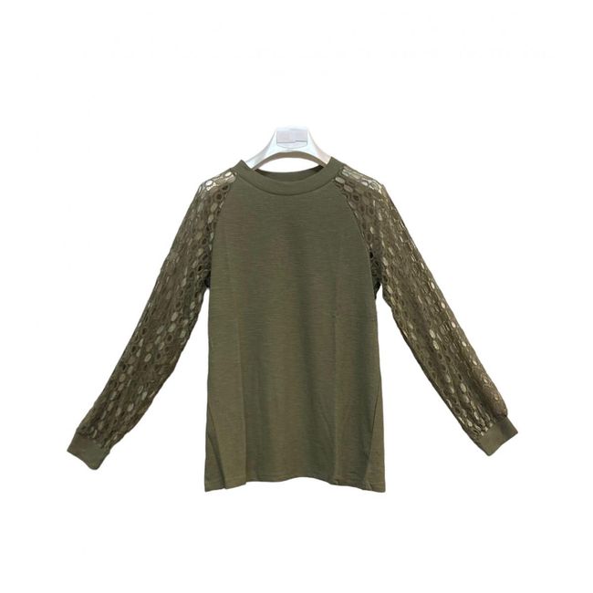 Damska elegancka bluzka z koronkowymi rękawami - khaki, Rozmiary XS - XXL: ZO_069376a0-fa10-11ed-9bed-9e5903748bbe 1