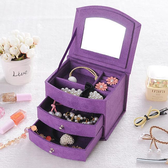 Pudełko na biżuterię z szufladami i lusterkiem 1