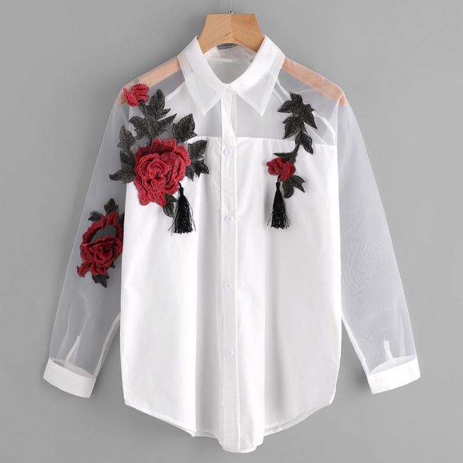 Dámska košeľa s výšivkou ruží - biela farba 1